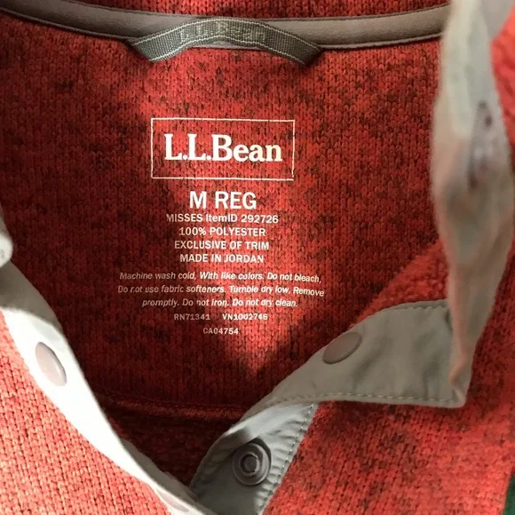 Medium Women's L.L.Bean Sweater Fleece Pullover Heathered Coral Grey Accent - Picture 5 of 10